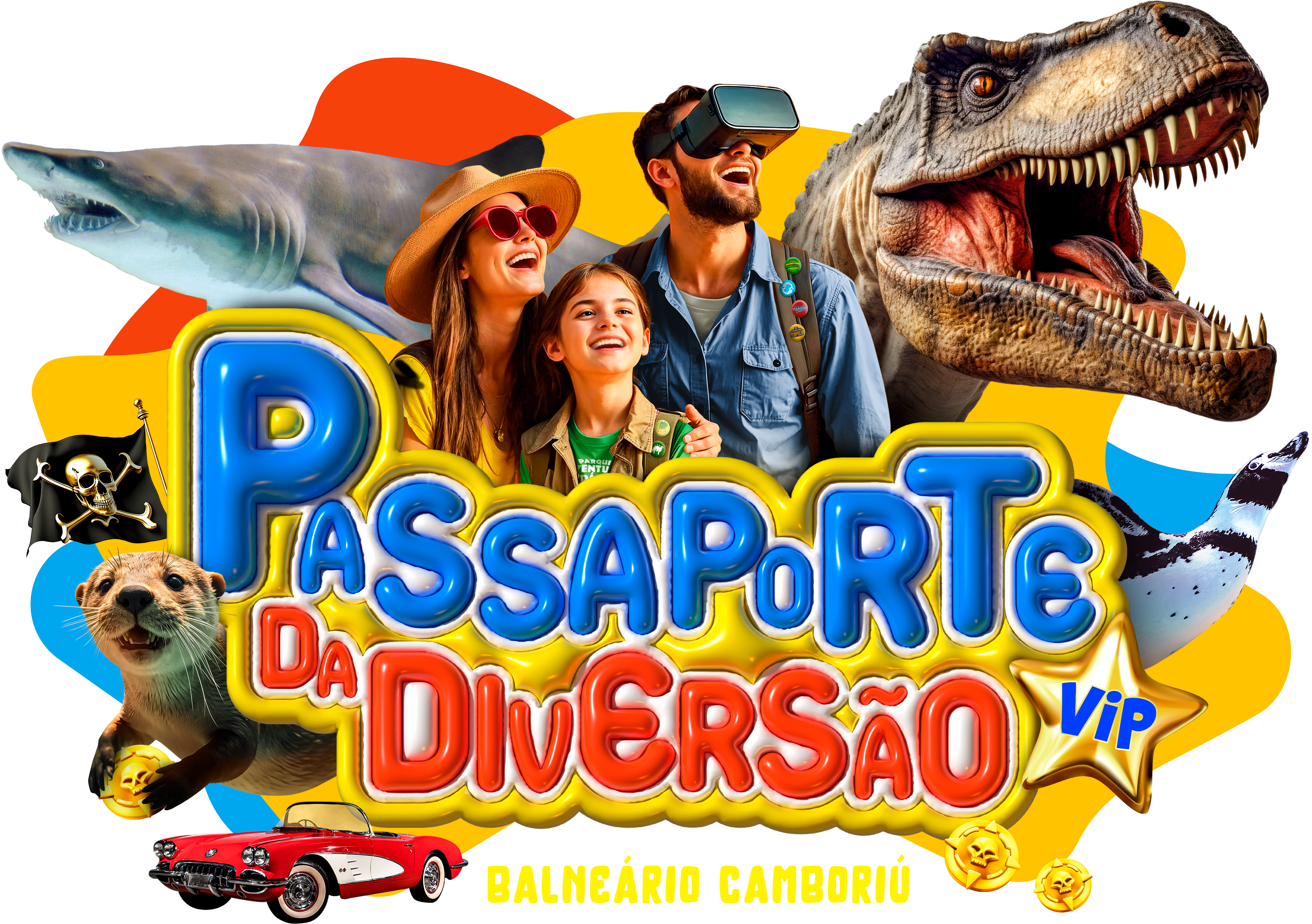 Imagem do Passaporte da Diversão com logos das cinco atrações incluídas